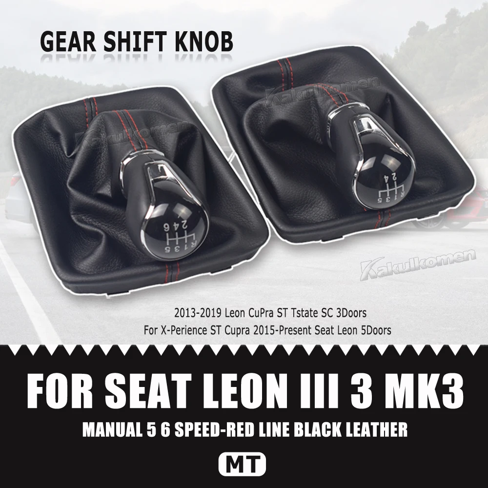 For Seat Leon III 3 MK3 2012 2013 2014 2015 2016 2017 Car-Styling 5/6 Speed Gear Stick Shift Knob Level Leather Boot
