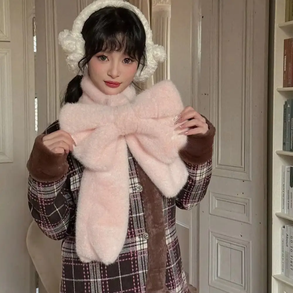

Kawaii Big Bow Scarf Solid Color Windproof Neck Warmer Thicken Neck Scarf Women Girl