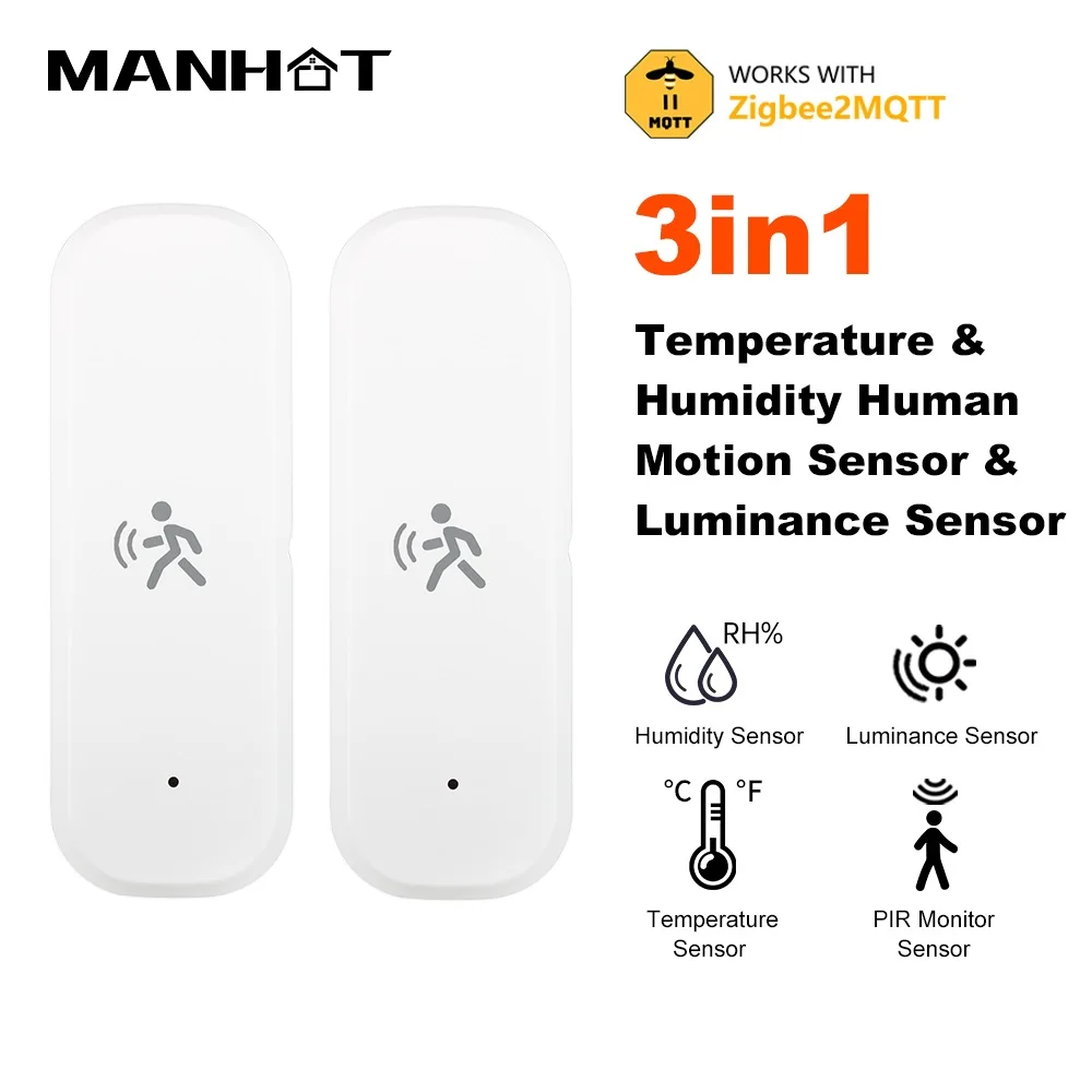 

Manhot 3в1 Zigbee3.0 Mmwave радар PIR датчик движения с датчиком люминесса света детектор температуры и влажности домашняя автоматизация