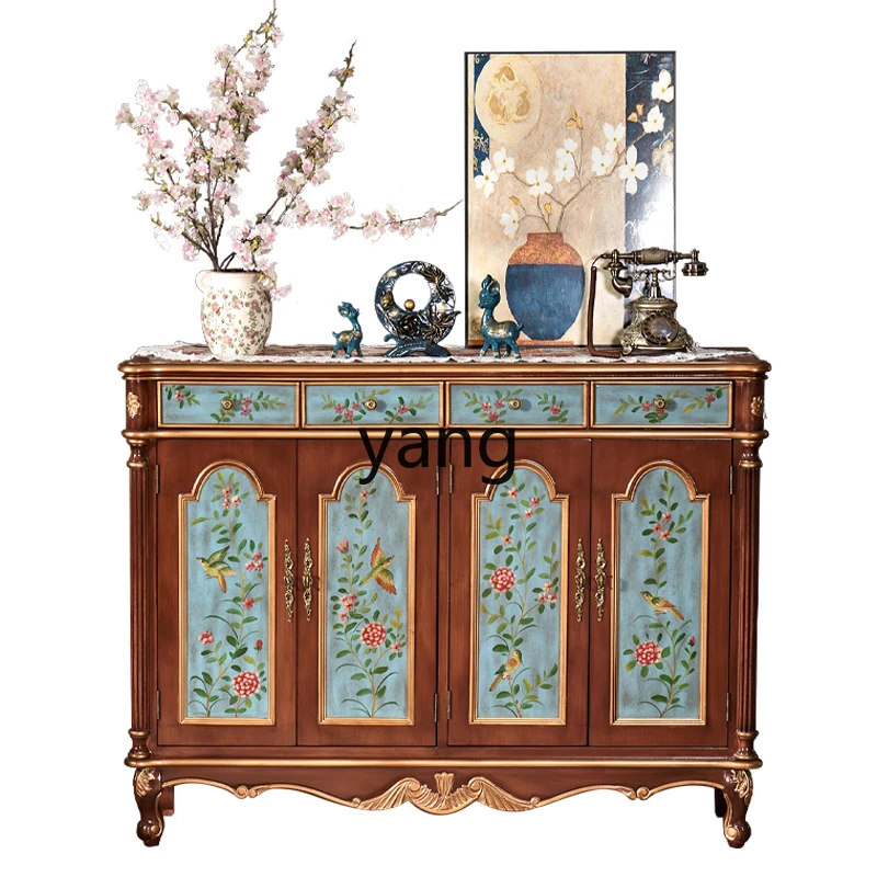 

Lmm solid wood hand-painted retro art side cabinet partition entrance foyer shoe cabinet