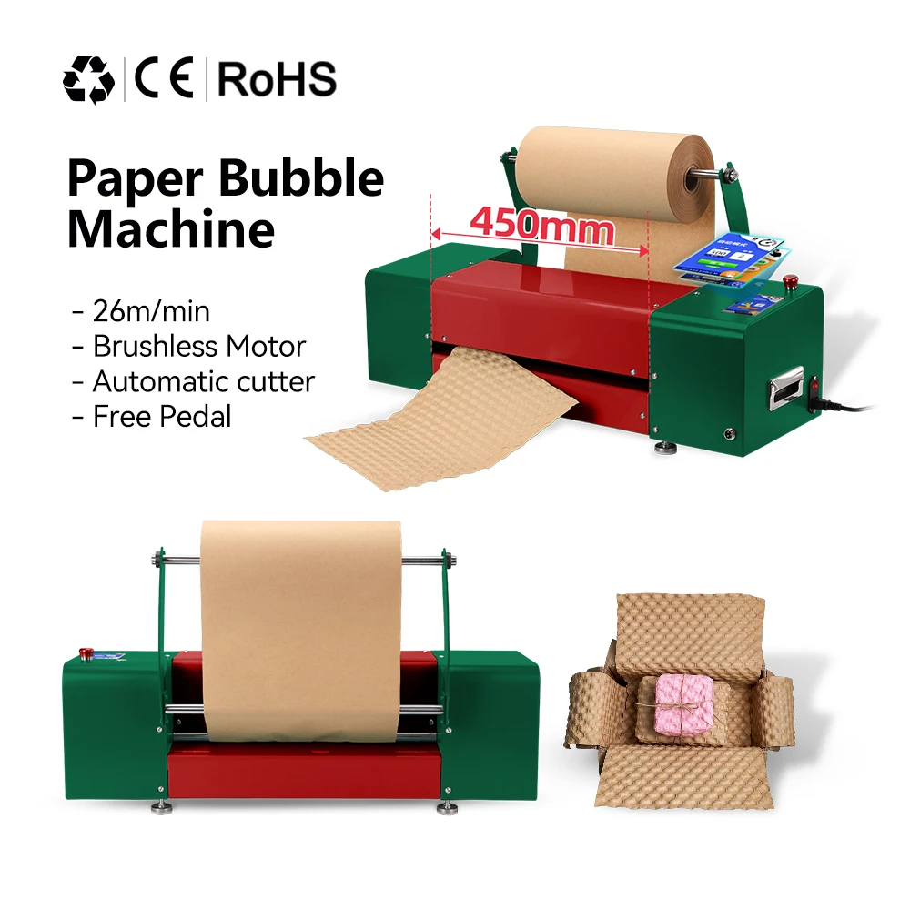 Máquina de burbujas de papel de corte automático, 450mm, para llenado vacío, embalaje logístico protector, sistema degradable no plástico