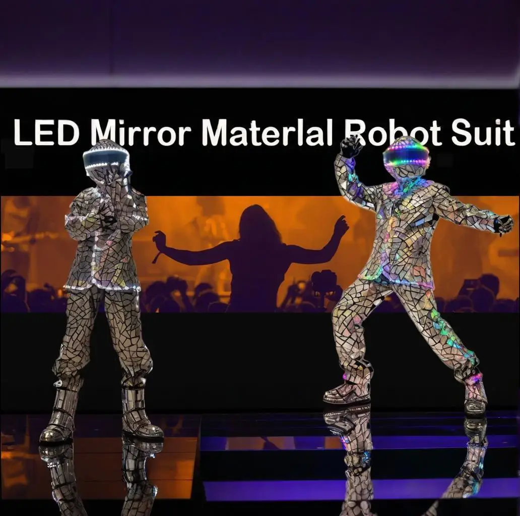 

Cyberpunk LED Mirror Suit Men, Metallic Chrome Film Costume Futuristic DJ Stage Wear Sci-Fi Cosplay Rave Outfit