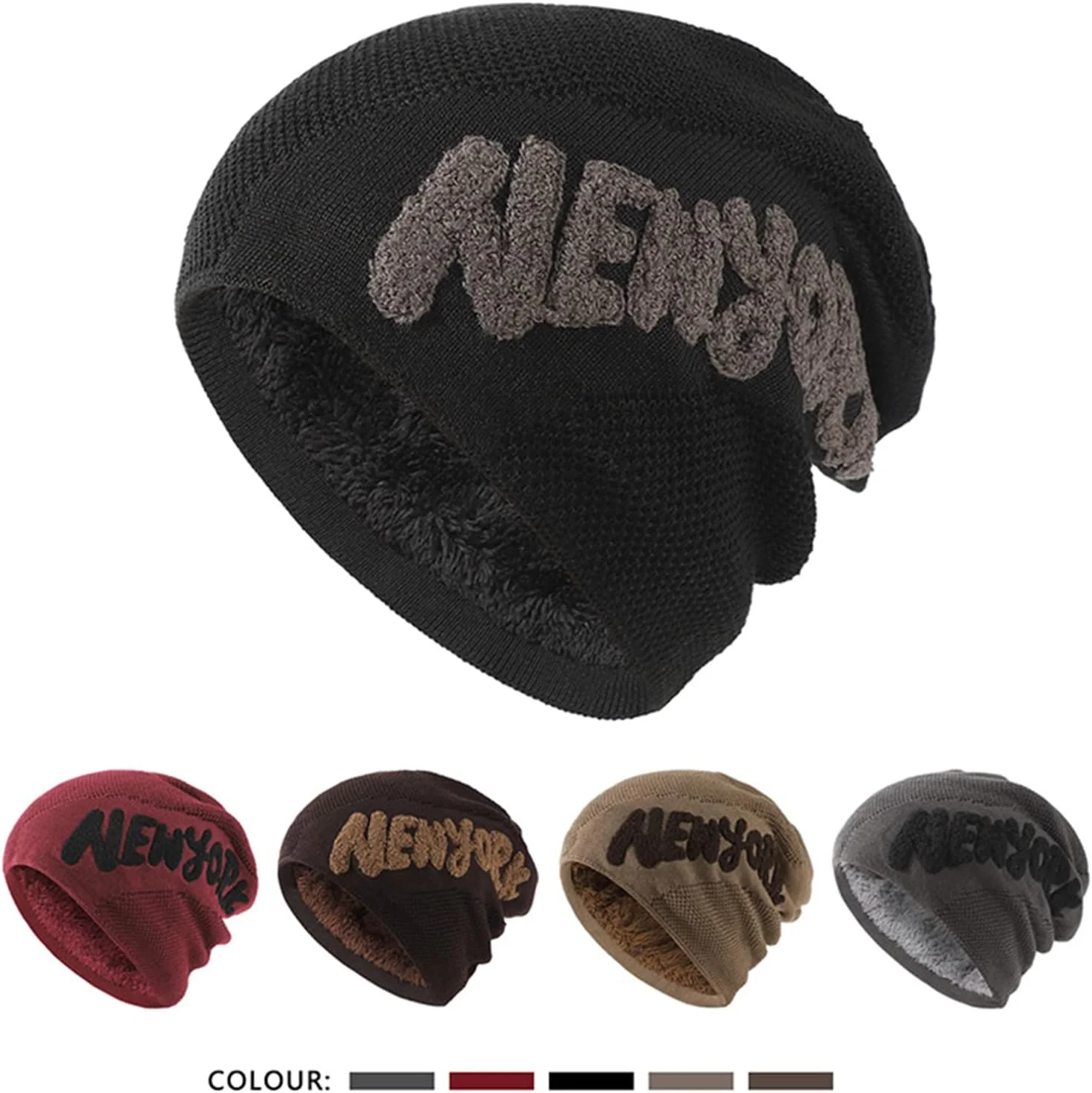 1pc European American Fashion Ear Protection Thicken Knit Beanie Hat NEW YORK Letter Decor Men Women Autumn Winter Warm Ski Caps