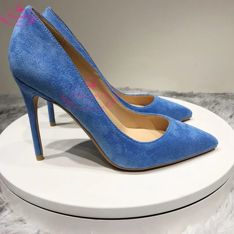 Meariasth blue Flock Women Pointed Toe Elegant Stiletto Heels Pumps Ladies Formal Dress Party Shoes Faux Suede Classic High Heel