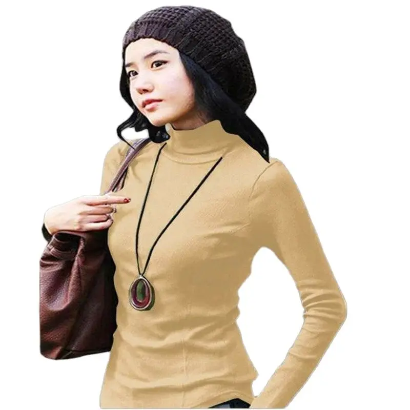 Women's Turtleneck Warm Slim Sweater 100% Cotton Stretch Hedging Irregular Spring Autumn Winter Hot Sale