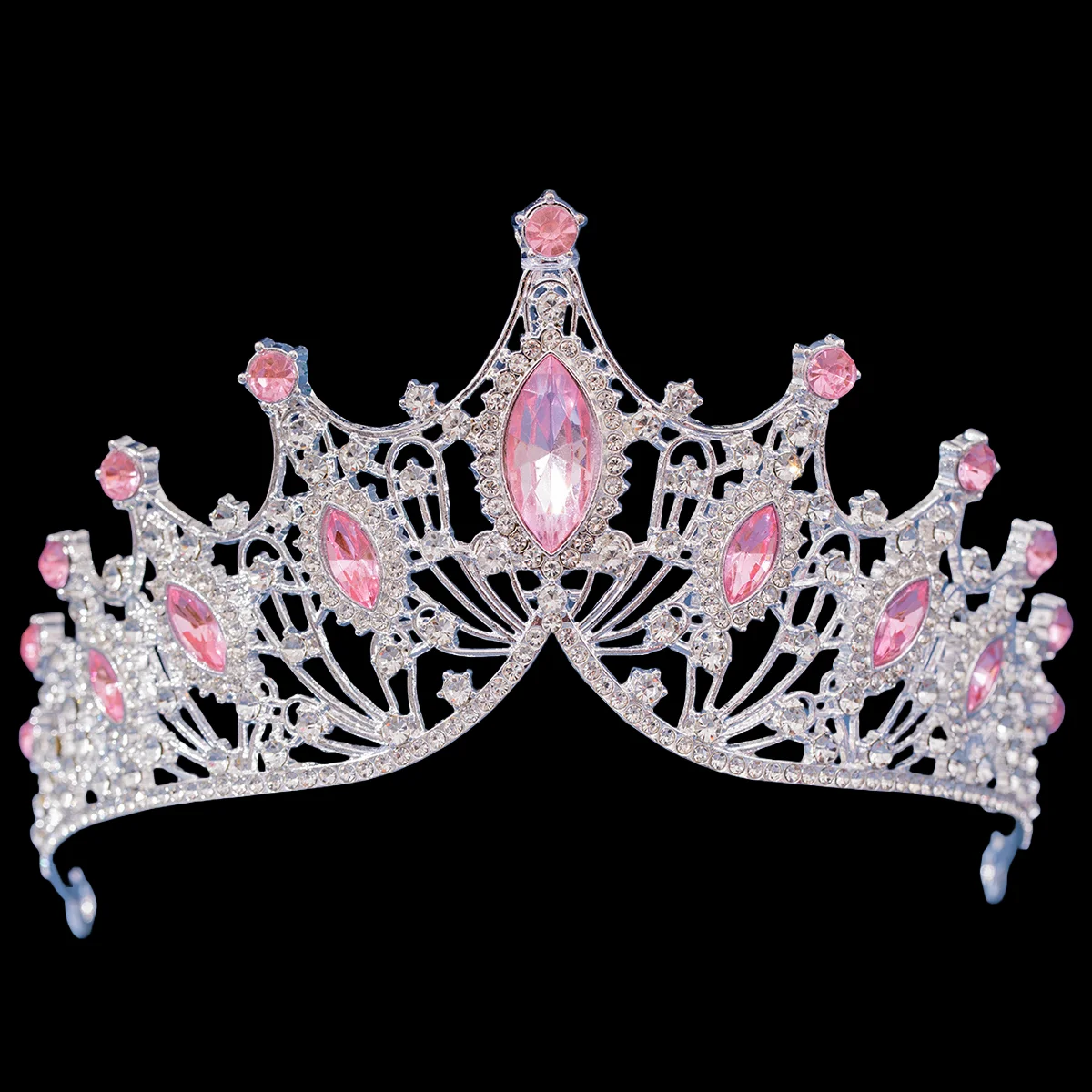 女性用ラインストーンクラウン,ピンクのティアラ,ウエディング,パーティーティアラとクラウン,ブライダルヘアアクセサリー,ジュエリーギフト