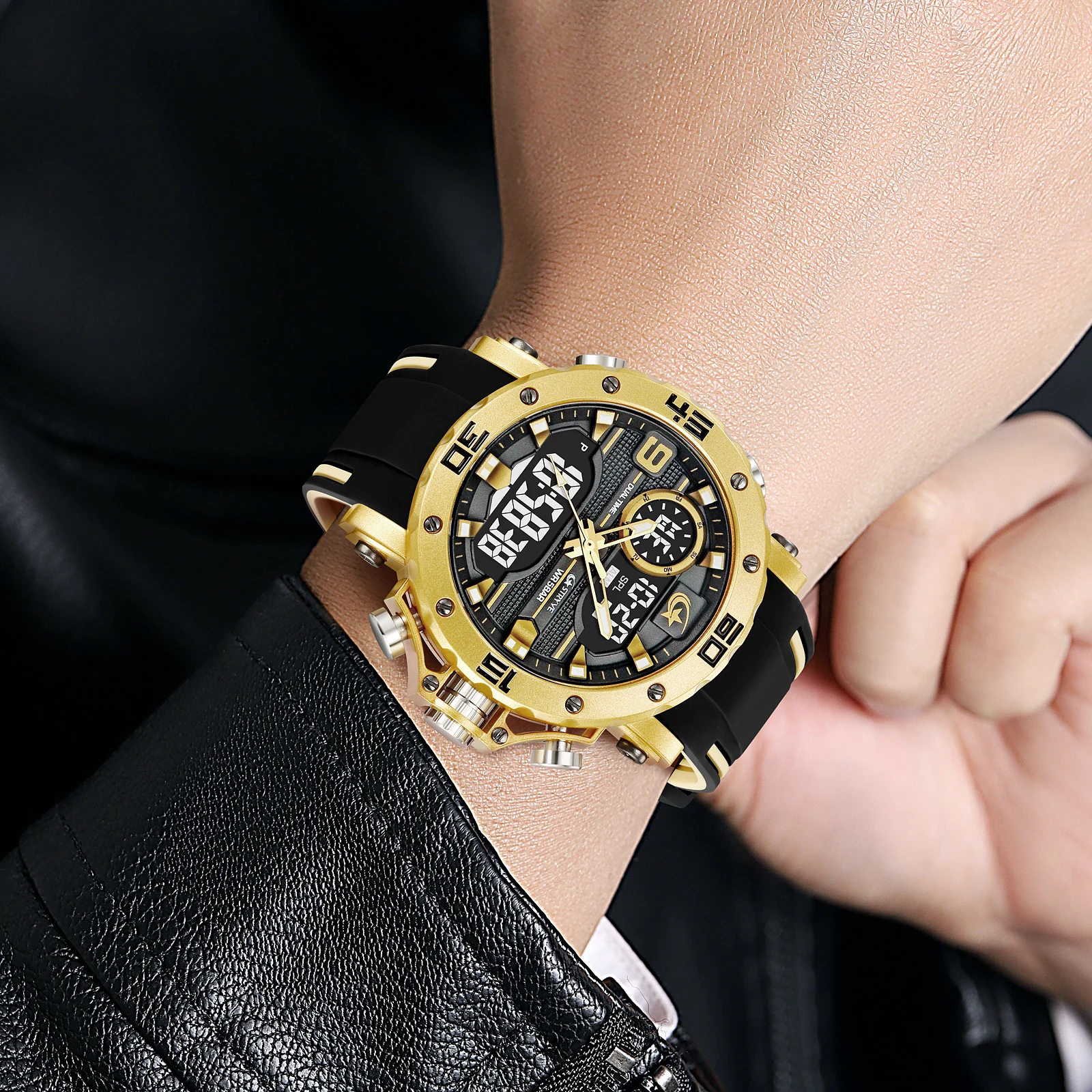 

Мужские спортивные часы STRYVE 50m с водонепроницаемостью, двойным дисплеем, кварцевым механизмом и LED-подсветкой 8032 - Цифровые спортивные часы для мужчин