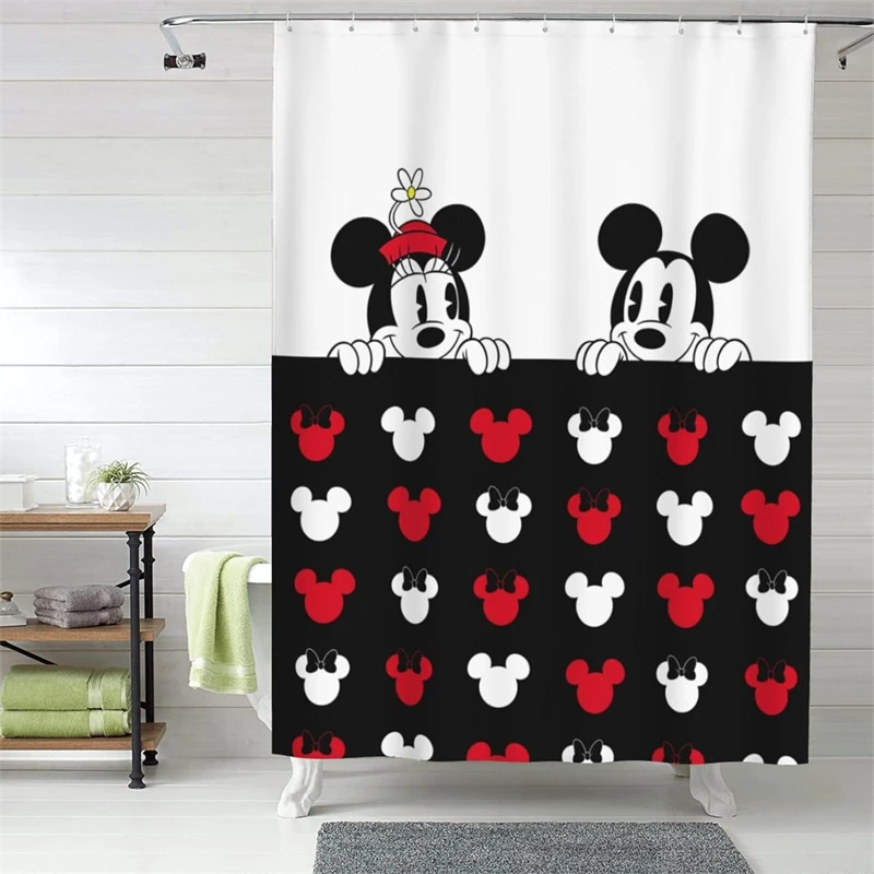 Minnie Mickey Cute Stitched Cartoon Shower Curtain 3D Printed Waterproof Bathroom Luxury Decor Curtain Exquisite Home Gift