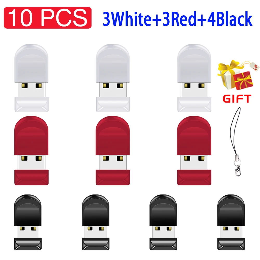 10 PCS/LOT Mini High-speed High capacity USB Flash Drives 64GB Pen Drive 32GB Memory Stick 16GB Creative Gift U Disk Red