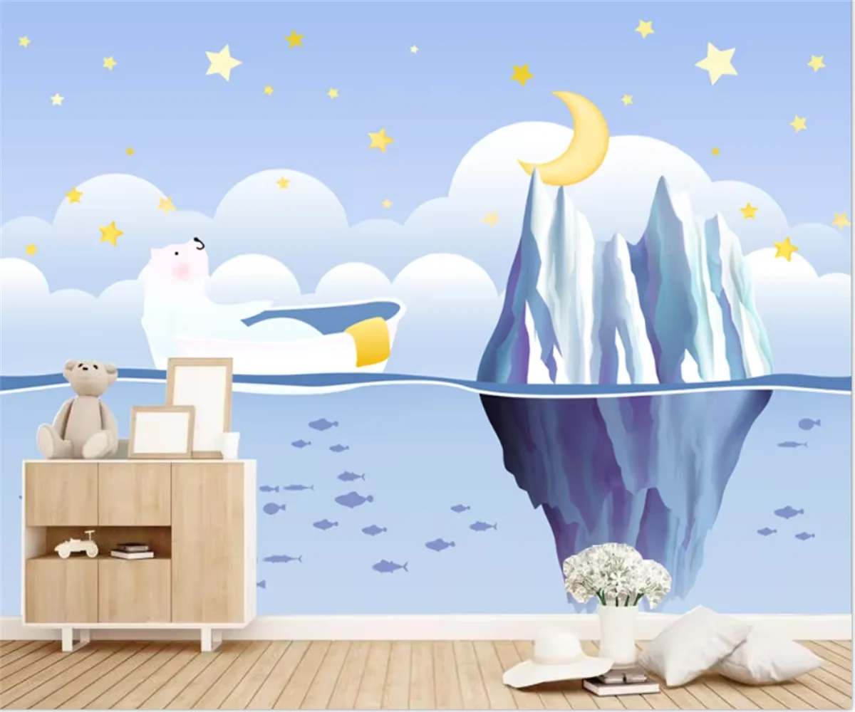 Customized cartoon mural wallpaper hand drawn animal starry sky children's room indoor background wall 3d wallpaper