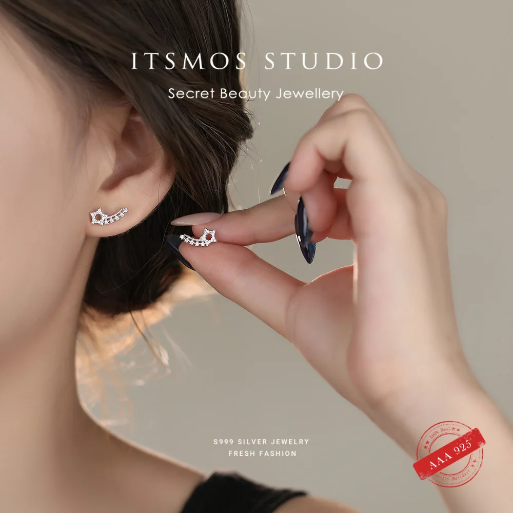 

ITSMOS Meteor Track s999 Sterling Silver Earrings Female Hollow Small Ear Hole Earrings Luxury Versatile for Women Gift