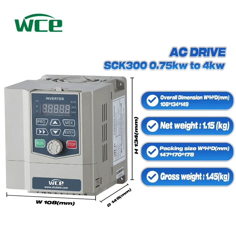 SCK300 3 Phase 220V 380V 2.2KW 3HP AC Drive Variable Frequency Driver with Vector Control for Pump