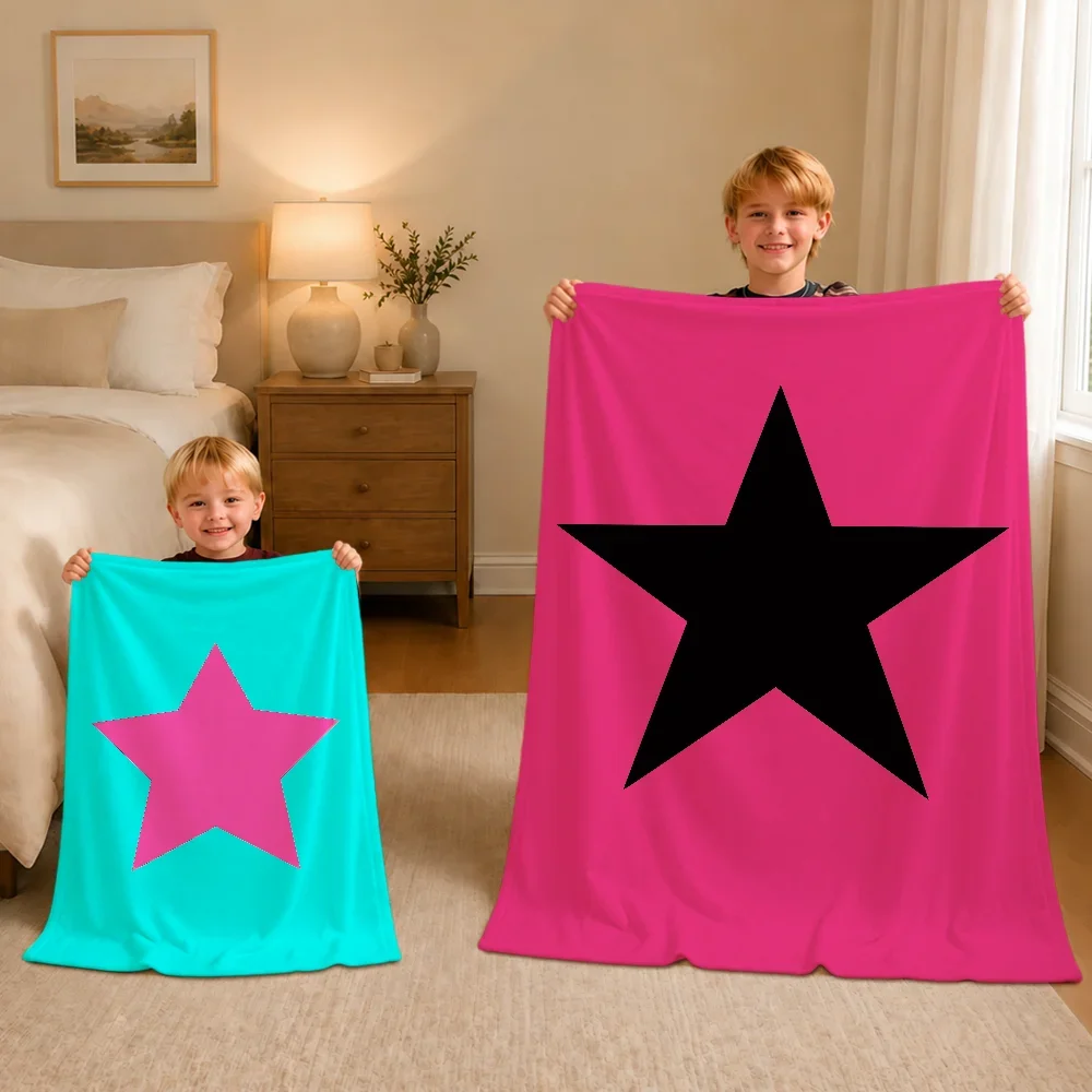 Color Stars Pink Minimalist Style Y2K Blanket Warm Soft Plush For Sofa Living Room Nap Home Bedroom Travel Gift Pet Hogar