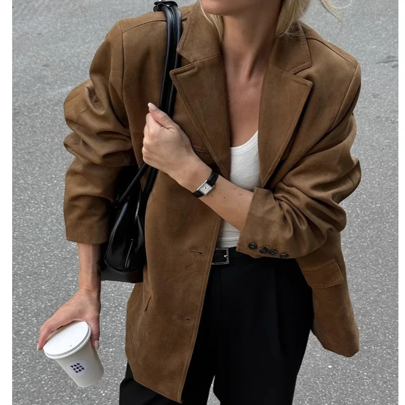 

2025 модная женская куртка с отложным воротником Femme, уличная одежда, топы, женская весенняя винтажная куртка, пальто