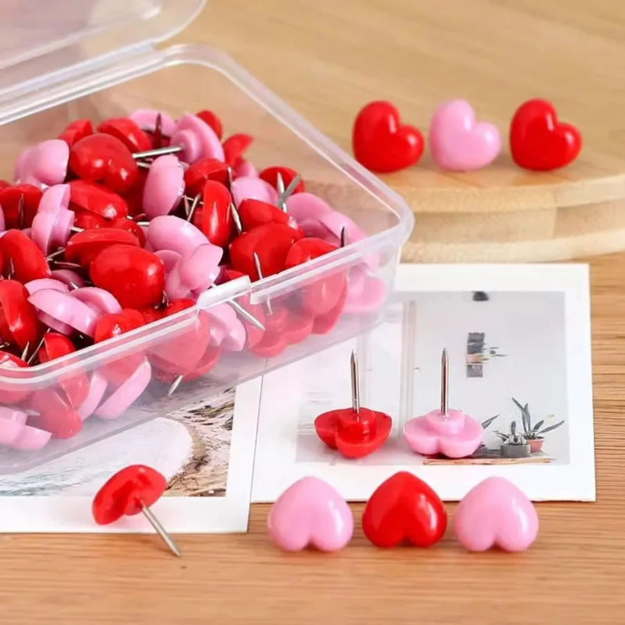 20pcs/box Creative Heart Shaped Push Pins Cute Pink & Red Pushpins For Office, School, Drawing & Drafting Supplies