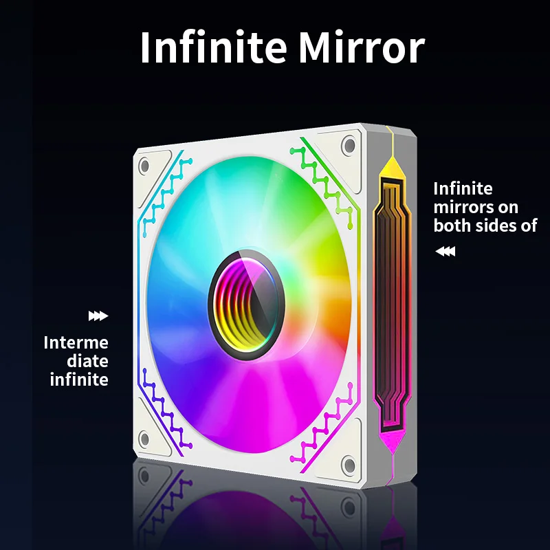 Бесшумный вентилятор Teucer Infinite Mirror, 4-й, белый, 120 мм, 12 В, ШИМ, ARGB, 5 В, 3 контакта, стерео, с эффектом освещения