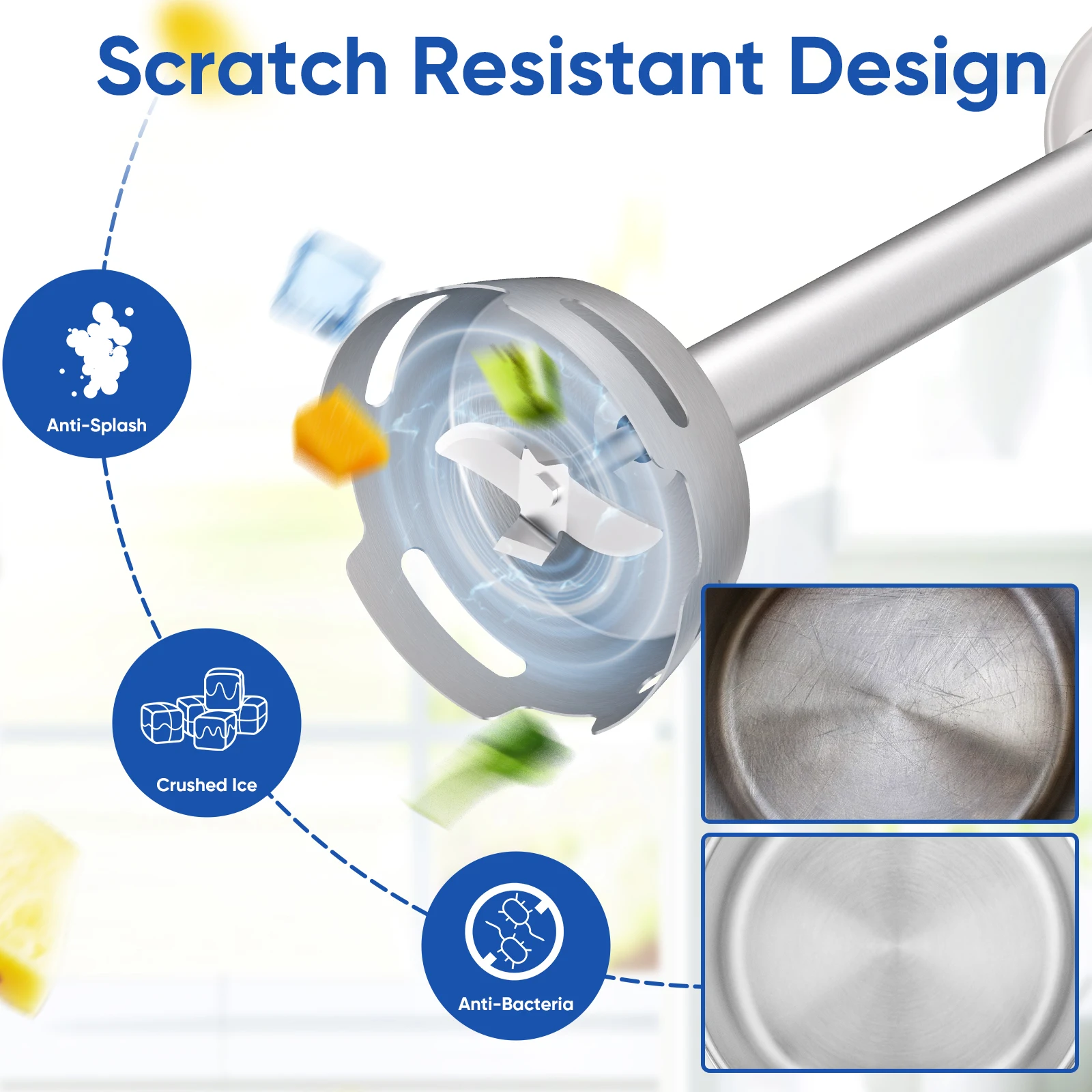 خلاط يدوي BioloMix 3 في 1 مع شفرات شحذ من الفولاذ المقاوم للصدأ وخفق رغوة الحليب لعصائر طعام الأطفال