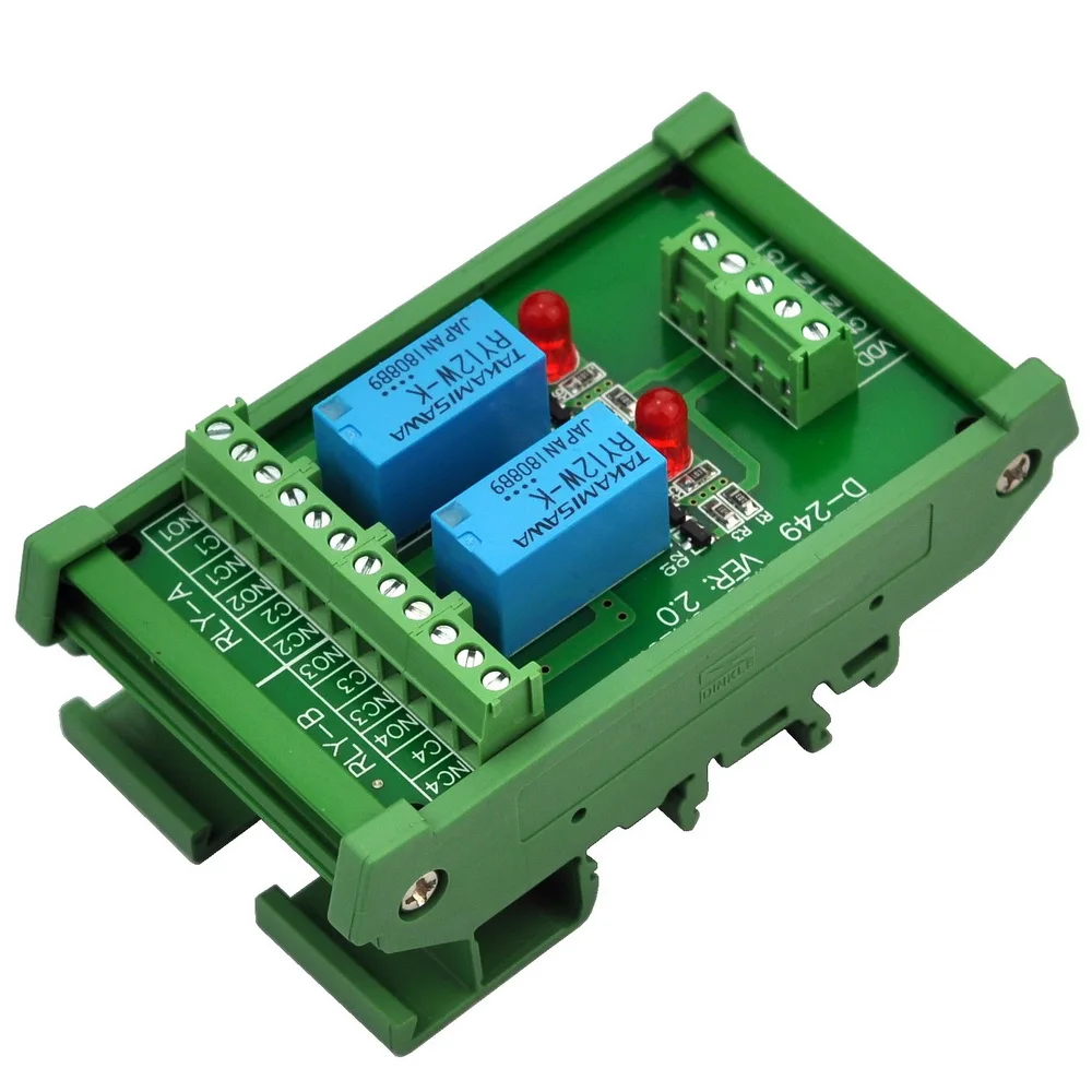 ELECTRONICS-SALON DIN Rail Mount 2 DPDT Signal Relay Interface Module, DC 12V Version.