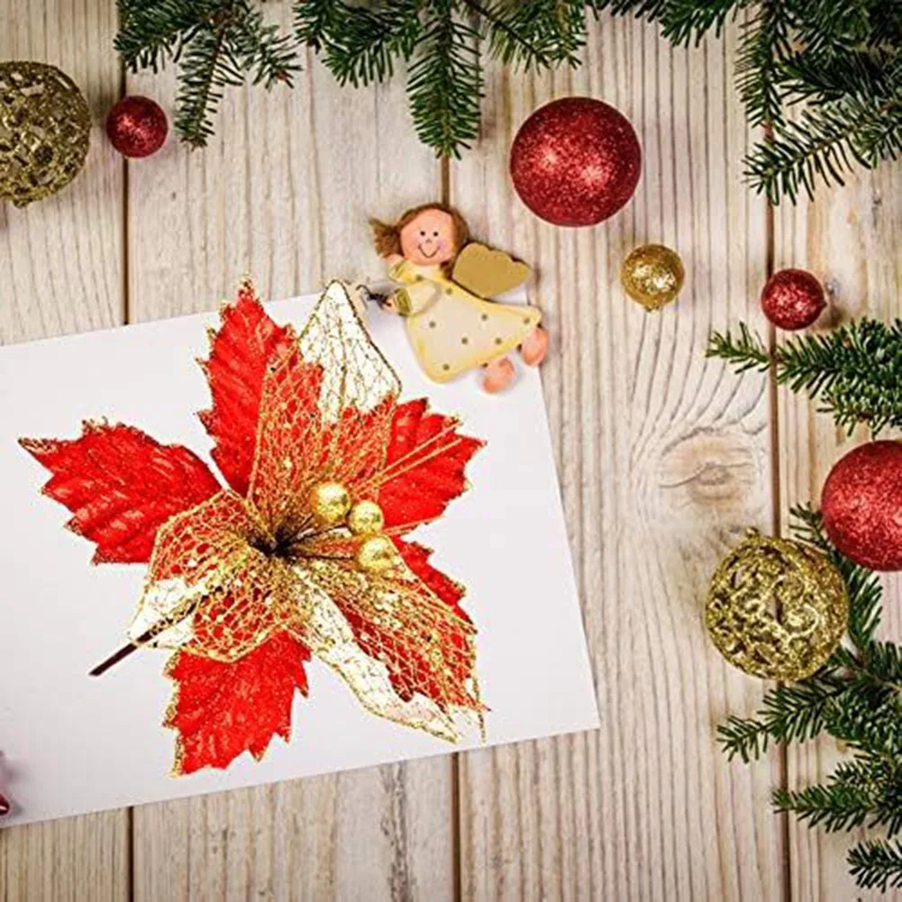 

Artificial 22cm Christma Poinsettia Glitter Flower Hanging Xmas Party Tree Decor Christmas Crafts Supplies Christmas Decoration