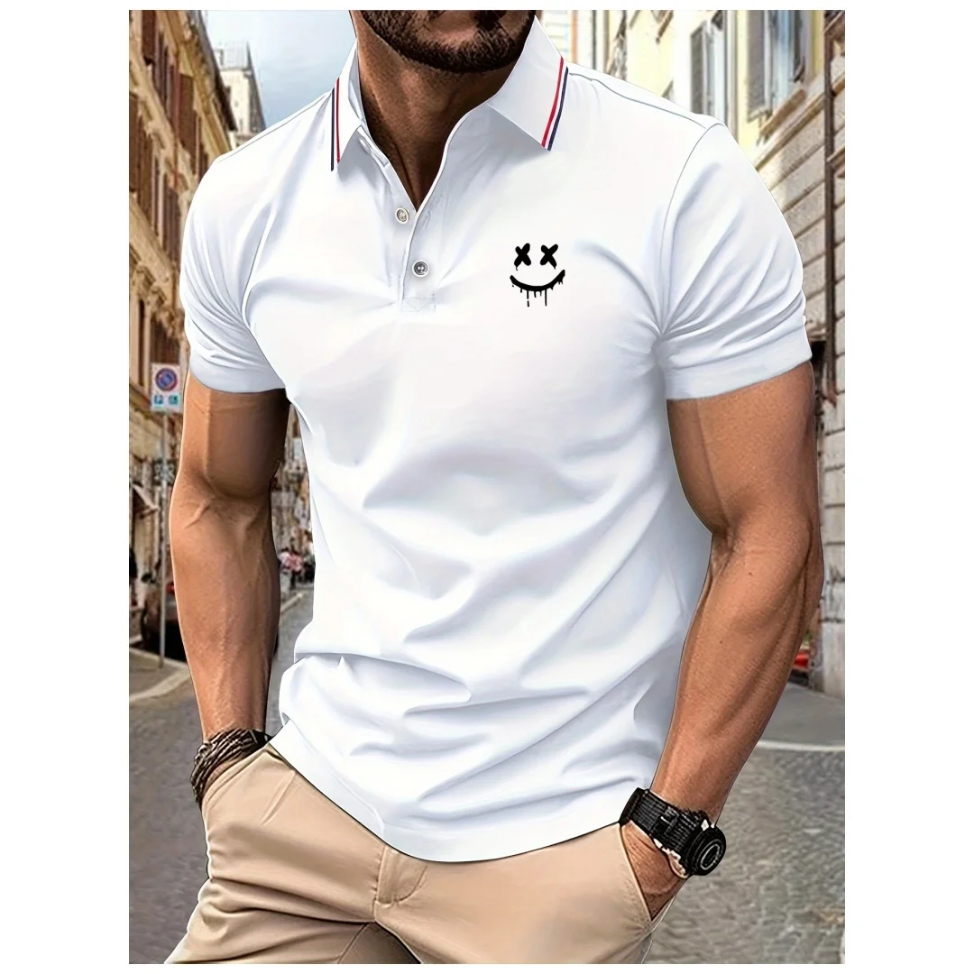 Men's Polo Shirt smiling face Printed Lapel Stripes Summer Polyester Soft Touch Casual Daily Business Breathable polo shirt tops