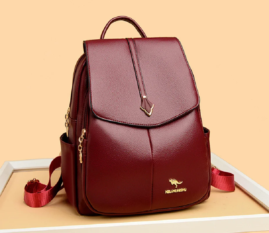 New Korean Fashion Soft Leather Large Capacity Travel Backpacks Women's Luxury Shoulder Bags Totes Crossbody Bag Schoolbag