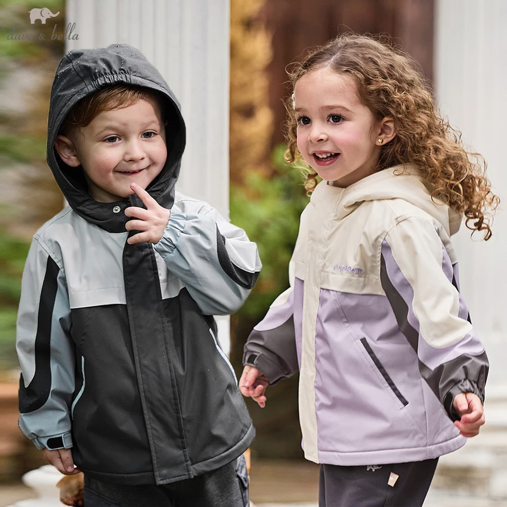 Dave Bella Boys Gilrs Spring Autumn Jacket Coat for Children Waterproof Outdoor Hoodie Kids Outerwear Clothing Coat DB3241555-A