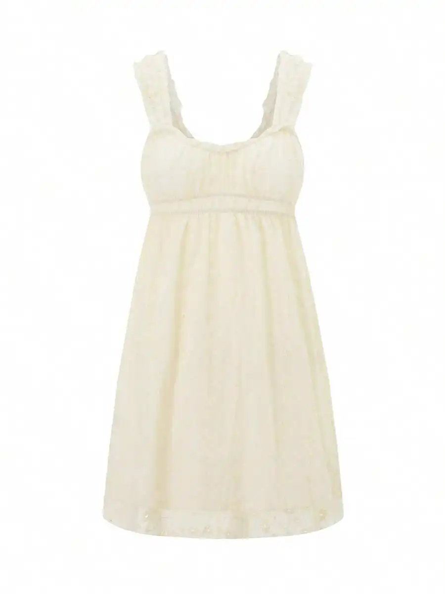 

Women Summer Sleeveless A-Line Dress With Floral Embroidery Loose Beach Party Dress
