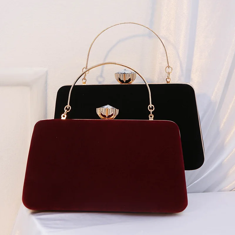 New Arrival Velvet Evening Bags Women's Retro Burgundy Handbag Birthday/wedding Party Mother's Clutch Bag Ladies Velour Purse 2