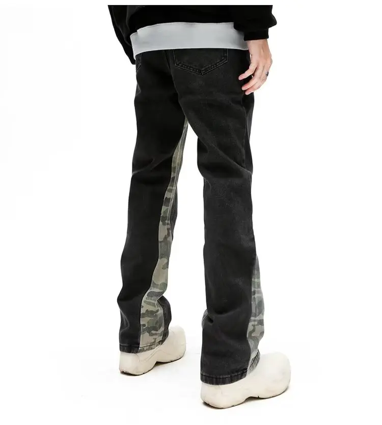2026 Cooles Design Camouflage Patchwork Gerade Herren-Jeans Y2K Kleidung Hip-Hop Gewaschene Schwarze Lässige Lange Hosen Ropa Hombre – Detail 5