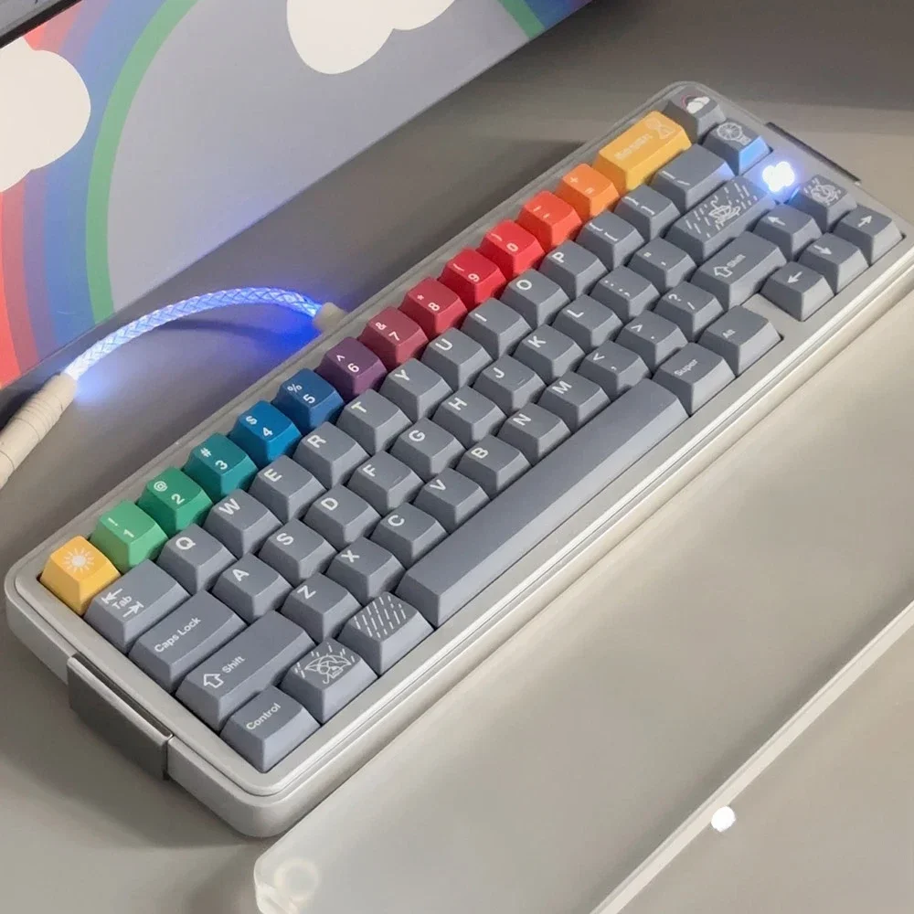 Keycap After Rain Personality Thickened PBT Hot Sublimation Rainbow Color Customized Keyboard Grey Cute Personality