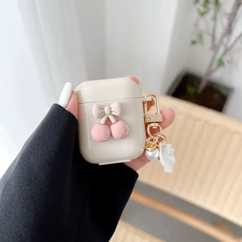 Милый чехол для наушников Cherry для Airpods 4 (2024), мультяшный чехол для наушников AirPods Pro 2nd 3 1 2, зарядное устройство для наушников с крючком