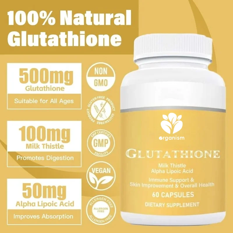 

Liposomal glutathione supplement containing milk thistle and alpha lipoic acid for immune and skin health support, 60 capsules