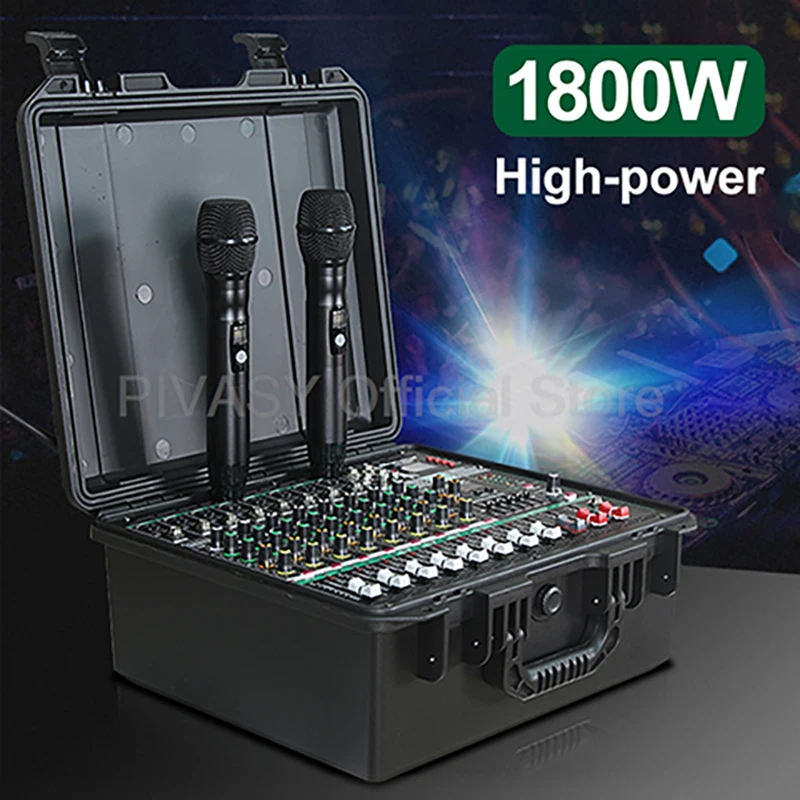 

Professional 8-Way Mixer with Power Amplifier Microphone High Power Bluetooth Sound Package for Outdoor Home Stage Performance
