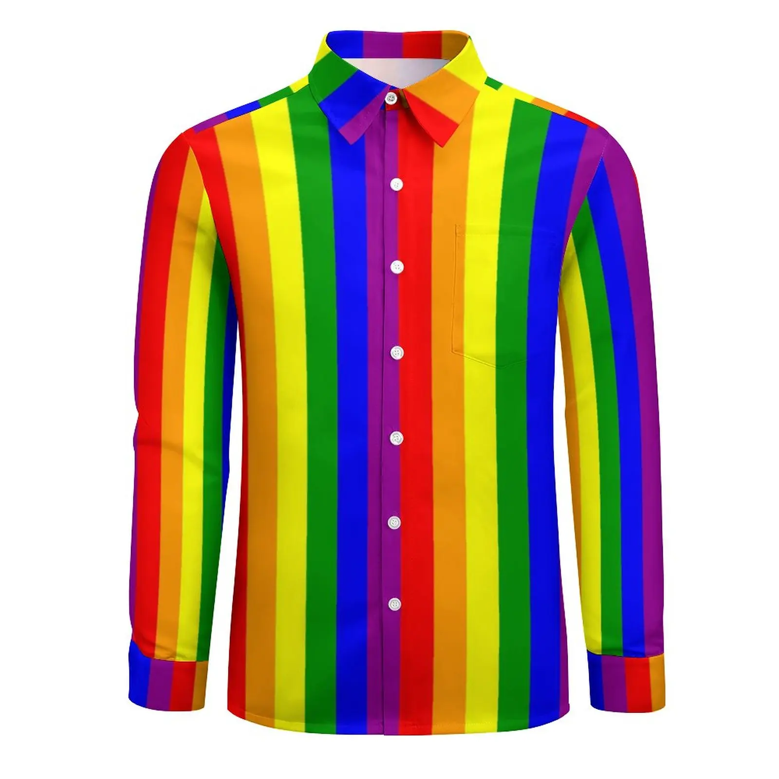 Rainbow Striped Shirt Autumn Pride Celebration Casual Shirts Man Novelty Blouses Long Sleeve Custom Y2K Clothing 3XL 4XL