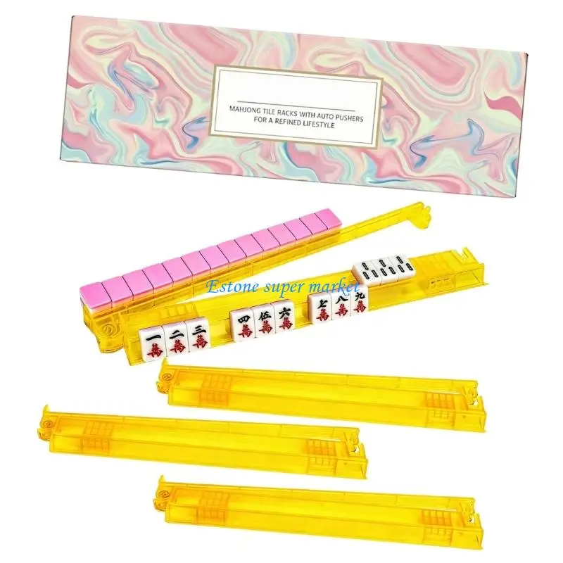 090B 4x Modern Mahjong Stands with Pusher Clear Holder AntiSlip Mahjong Gaming Tool