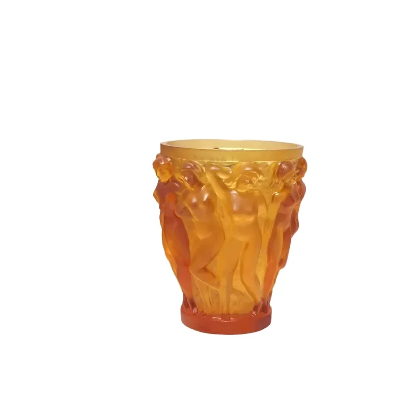 Handmade Embossed Crystal Glass Vase Luxury Art Deco Style Frosted Decorative Dining Table Ornaments for Luxury Interior