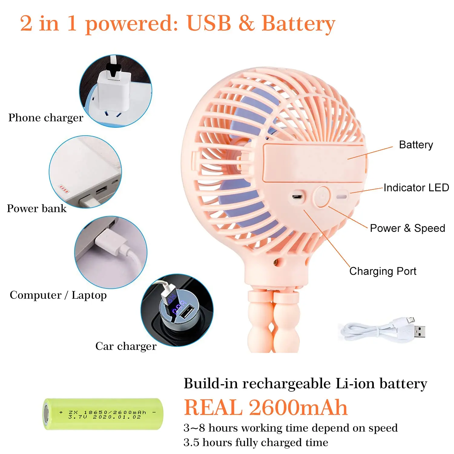 New Octopus baby stroller bed head dormitory fan deformation folding charging mini portable handheld fan mute wind mini fan