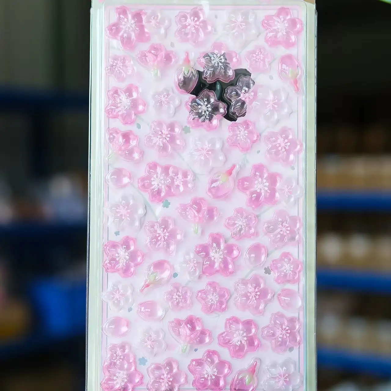 Autocollants de fleurs de cerisier, étui de téléphone périphérique créatif de dessin animé, autocollant Transparent, matériel de compte à main, cadeau d'anniversaire pour ami