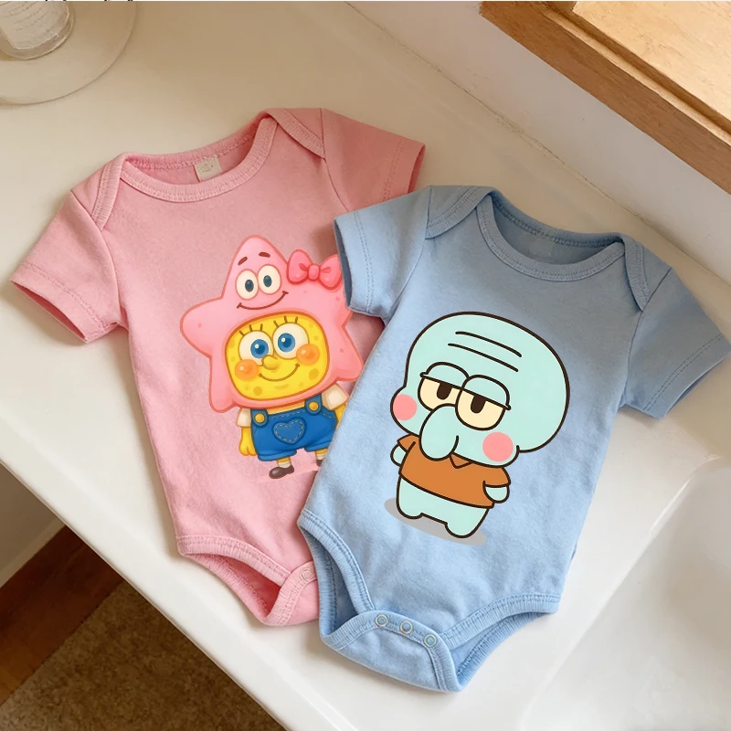 SpongeBob SquarePants Baby Bodysuits Clothe Newborn Boy Girl Kawaii Clothes Cute Jumpsuit Cotton Infant Outfits Safe Soft Romper