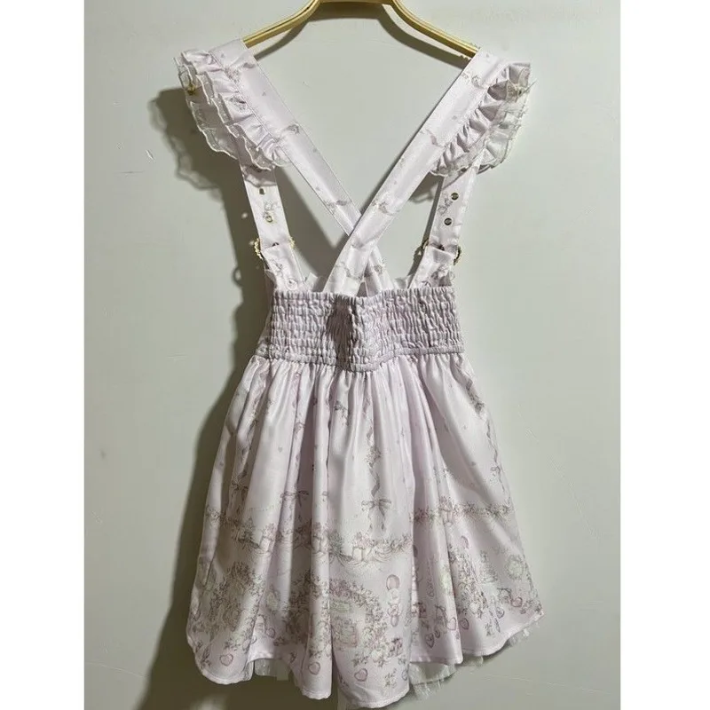 Bow Strap Skirt Dresses Y2K Love Japan Landmine Dire Ribbon Bow Diamond Studded Buckle Detachable Printed Strap Skirt Dresses