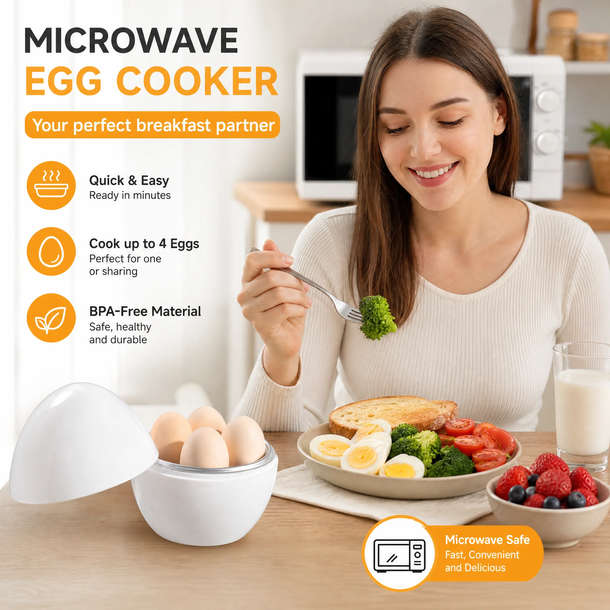New Microwave Eggs Steamer Boiler Cooker 4 Eggs Capacity Easy Quick 5 Minutes Hard Or Soft Boiled Kitchen Cooking Tools