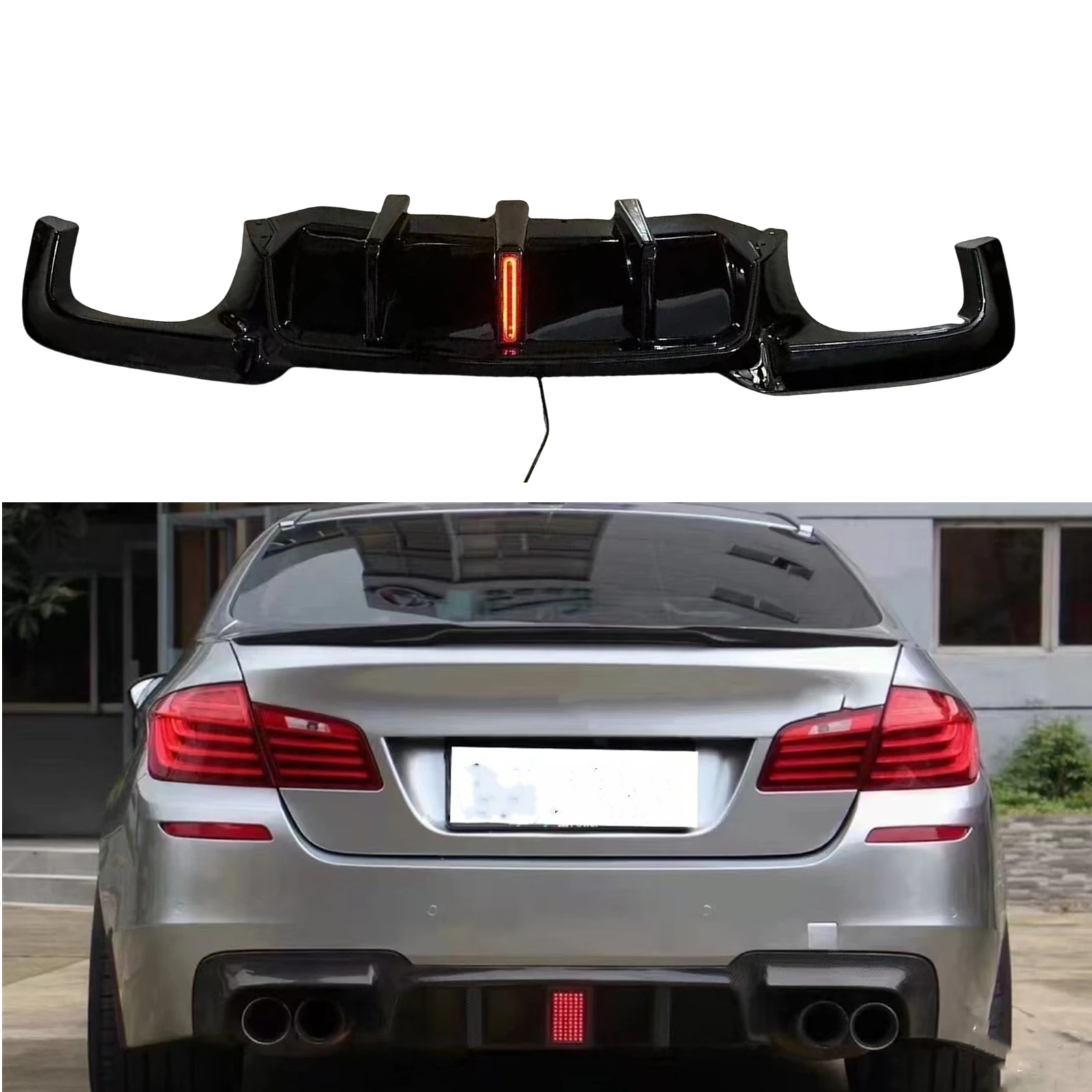 

For BMW 5 Series F10 F11 F18 M Sport 2010-2016 Rear Bumper Diffuser Lip With Light Boot Tail Spoiler Splitter Plate