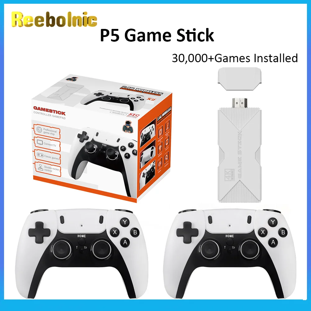 

Reebolnic P5 Pro Game Stick 4K HD Output 256GB 60,000+Games Installed Retro Video Game Console Simulators PSP PS1 Kids Gifts
