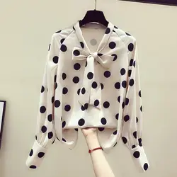 Bluzka damska Polka Dot szyfonowa koszula damska wiosna jesień Retro dziewczyna z długim rękawem luźny Top Blusas Mujer De Moda