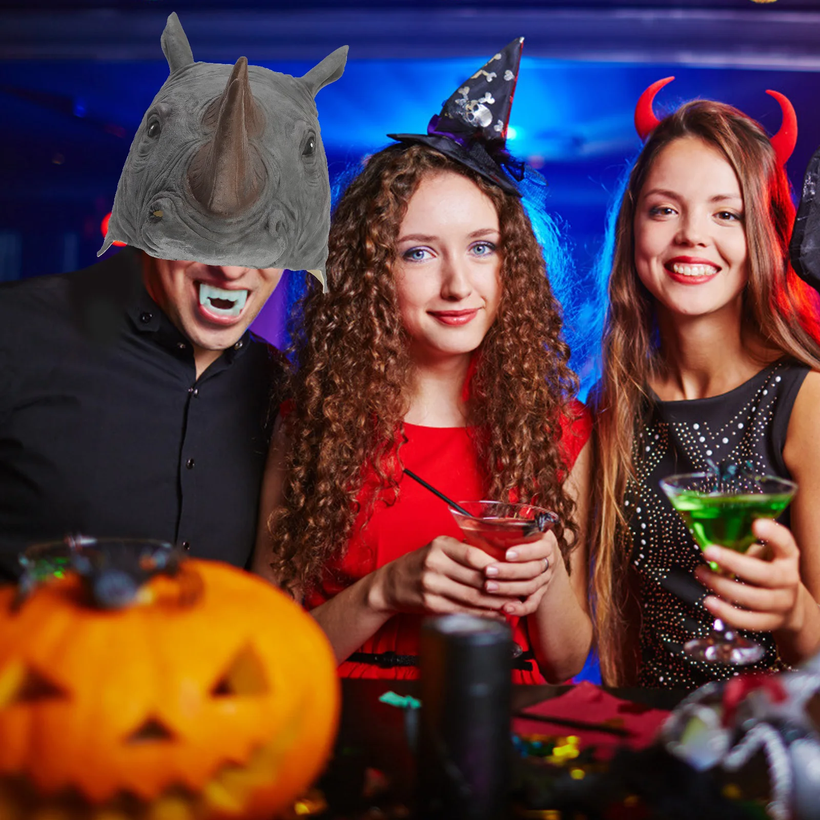 Halloween Rhino Animal Headwear Vivid Latex Cosplay Mask for Party Performance Trick Photo Props Halloween Cap