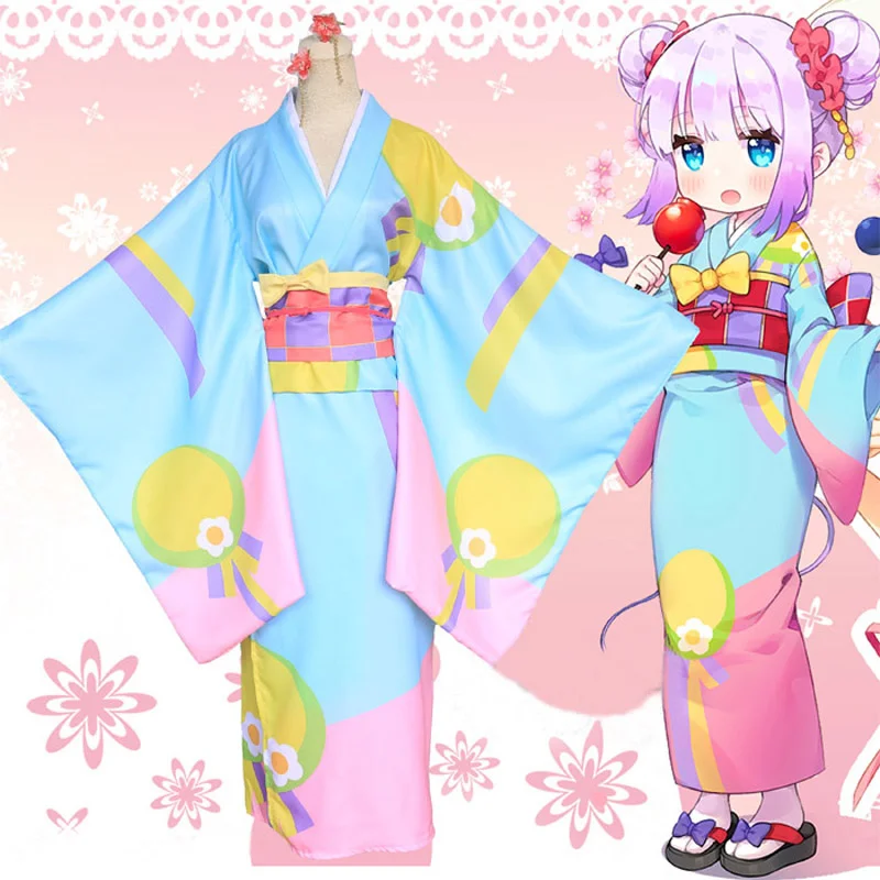 

Kobayashi san Chi no Maid Dragon Kanna Kamui Tohru Kimono Cosplay Costume Miss Kobayashi's Dragon Full Set Yukata Dress