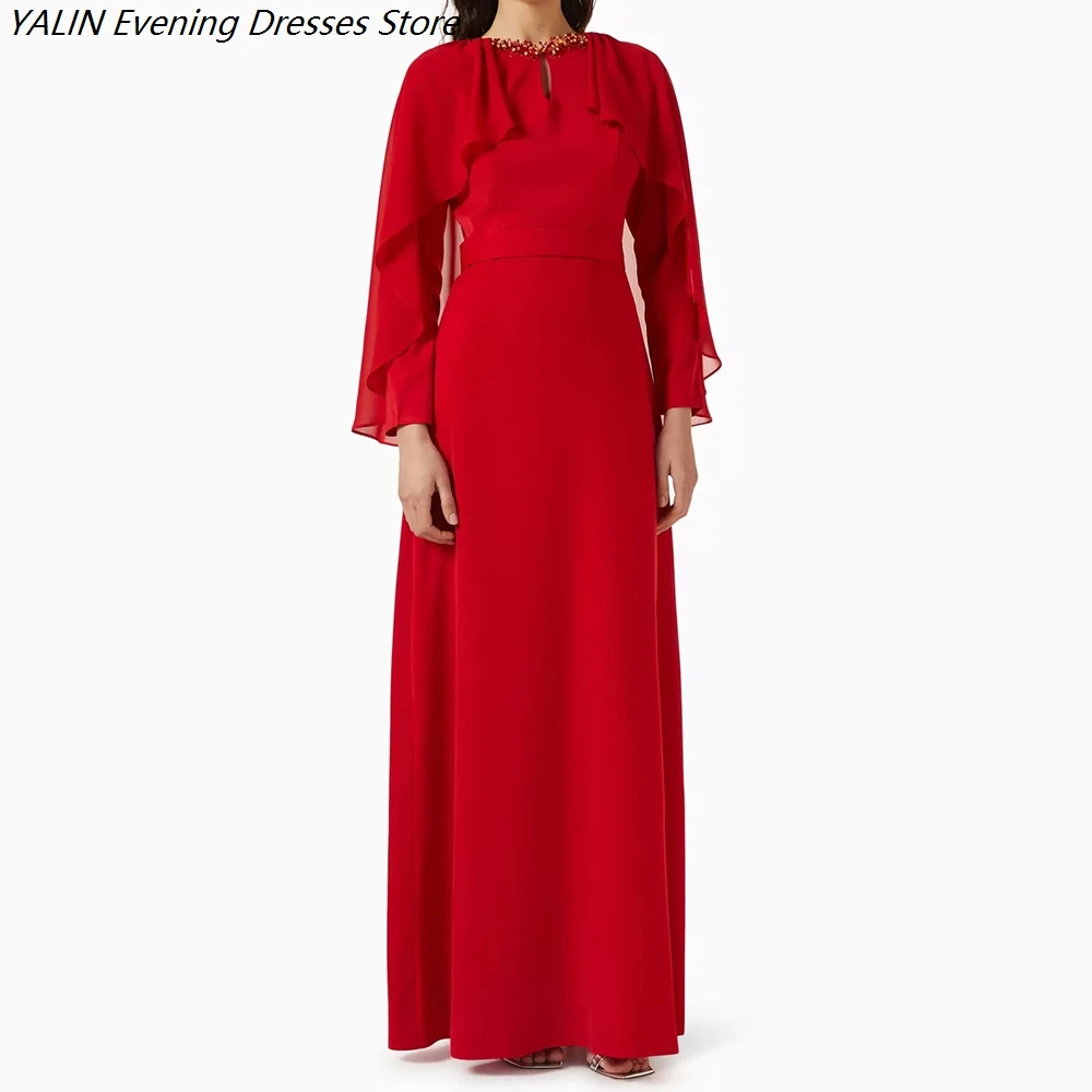 

Women's A-line Evening Dresses Ankle-length O-neck Full Sleeve Prom Dresses Fashion Sequined Simple Stole Draped Customized Gown