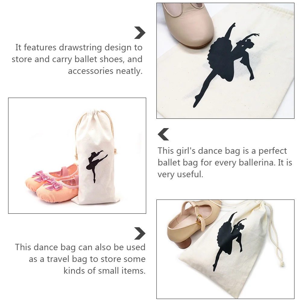 

2Pcs Ballet Drawstring Pointe Shoe Bag Canvas Dance Bag for Girls Storage Durable Multi-Function Ballet Shoe Pouch