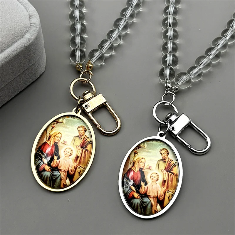 

Virgin Mary St.Joseph Jesus Glass Medal Car Pendant for Women Men Stainless Steel Gold Color Catholic Amulet Chain Jewelry