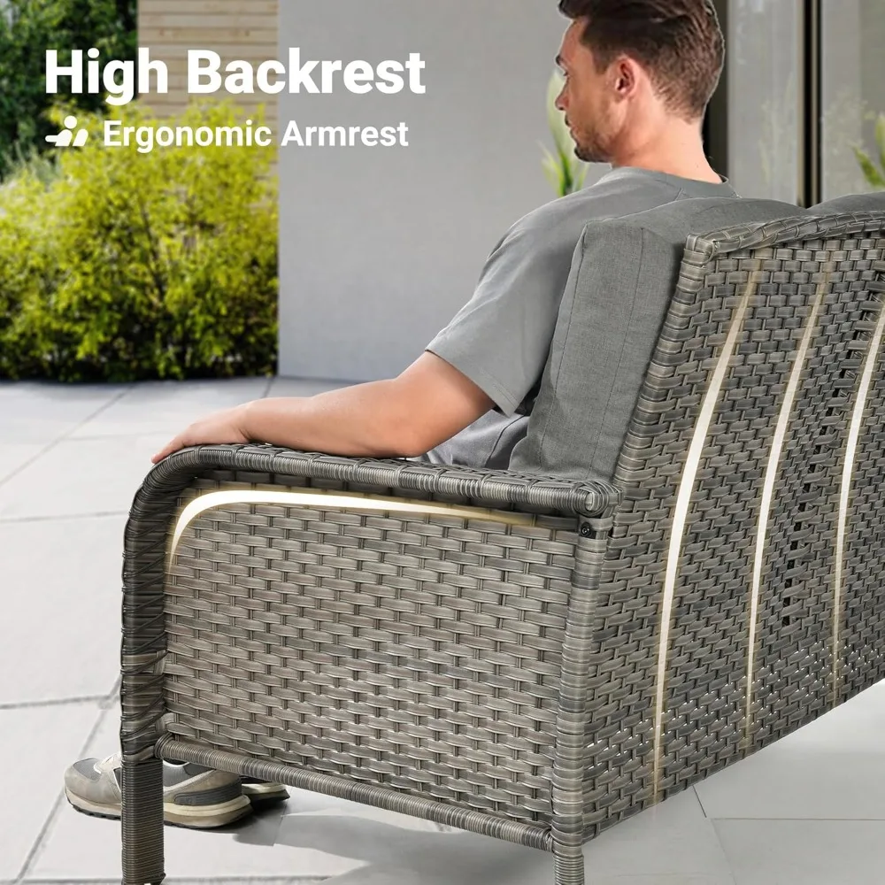 2-piece patio furniture set, all-weather high-back rattan chair 2 seats, with comfortable porch deck mats, dark grey